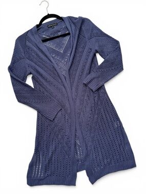 Love Ellie Crochet Cardigan Duster Small Dusty Blue 3/4 Sleeve Boho